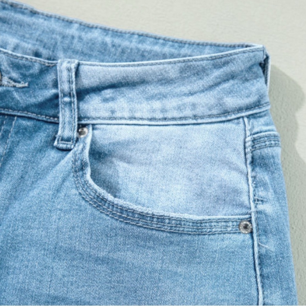 Light Blue High Rise Shift Slit Straight Leg Jeans - Picture 10 of 14